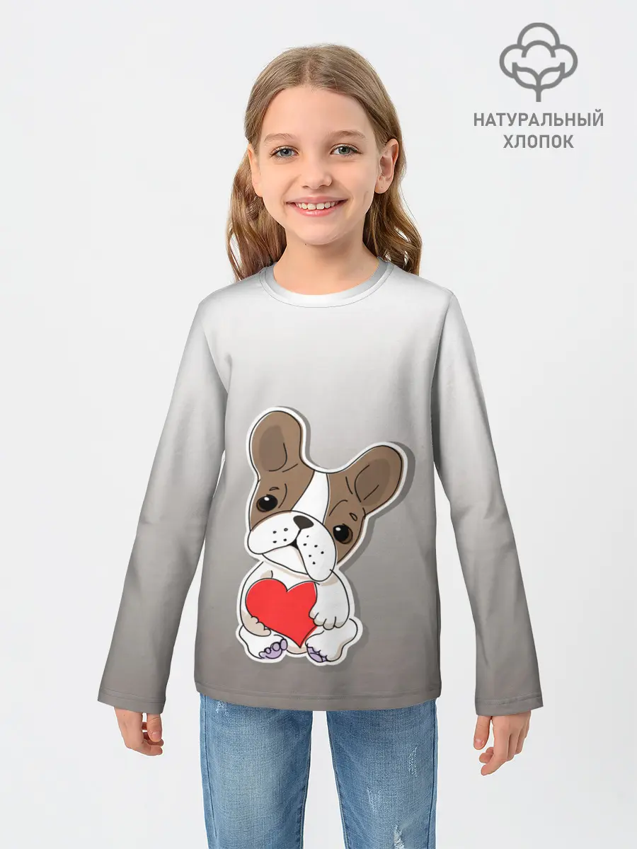 Детский лонгслив / французский бульдог сердечко