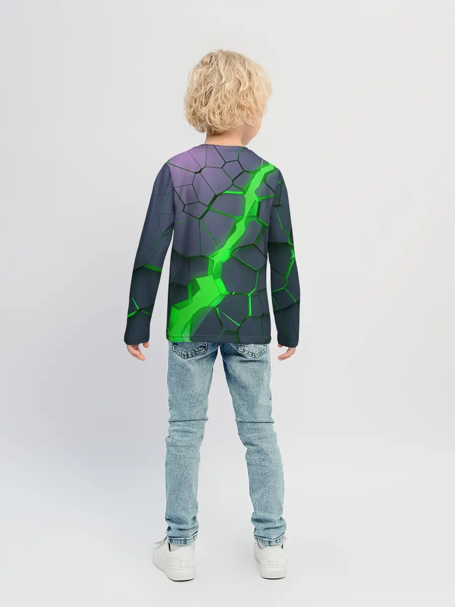 Детский лонгслив / ЗЕЛЕНЫЙ РАЗЛОМ | 3Д РАЗЛОМ