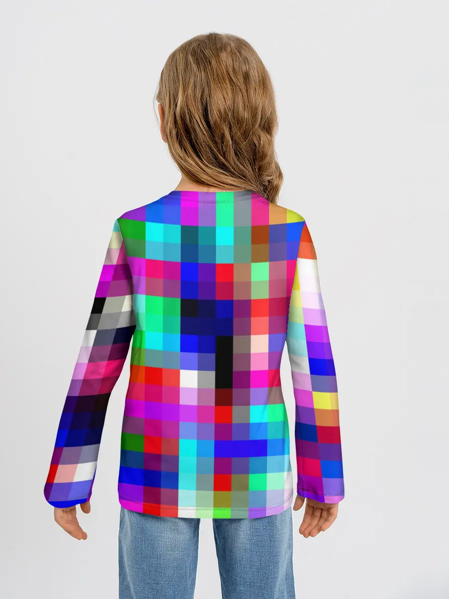 Детский лонгслив / РАЗНОЦВЕТНЫЕ ПИКСЕЛИ / КУБЫ