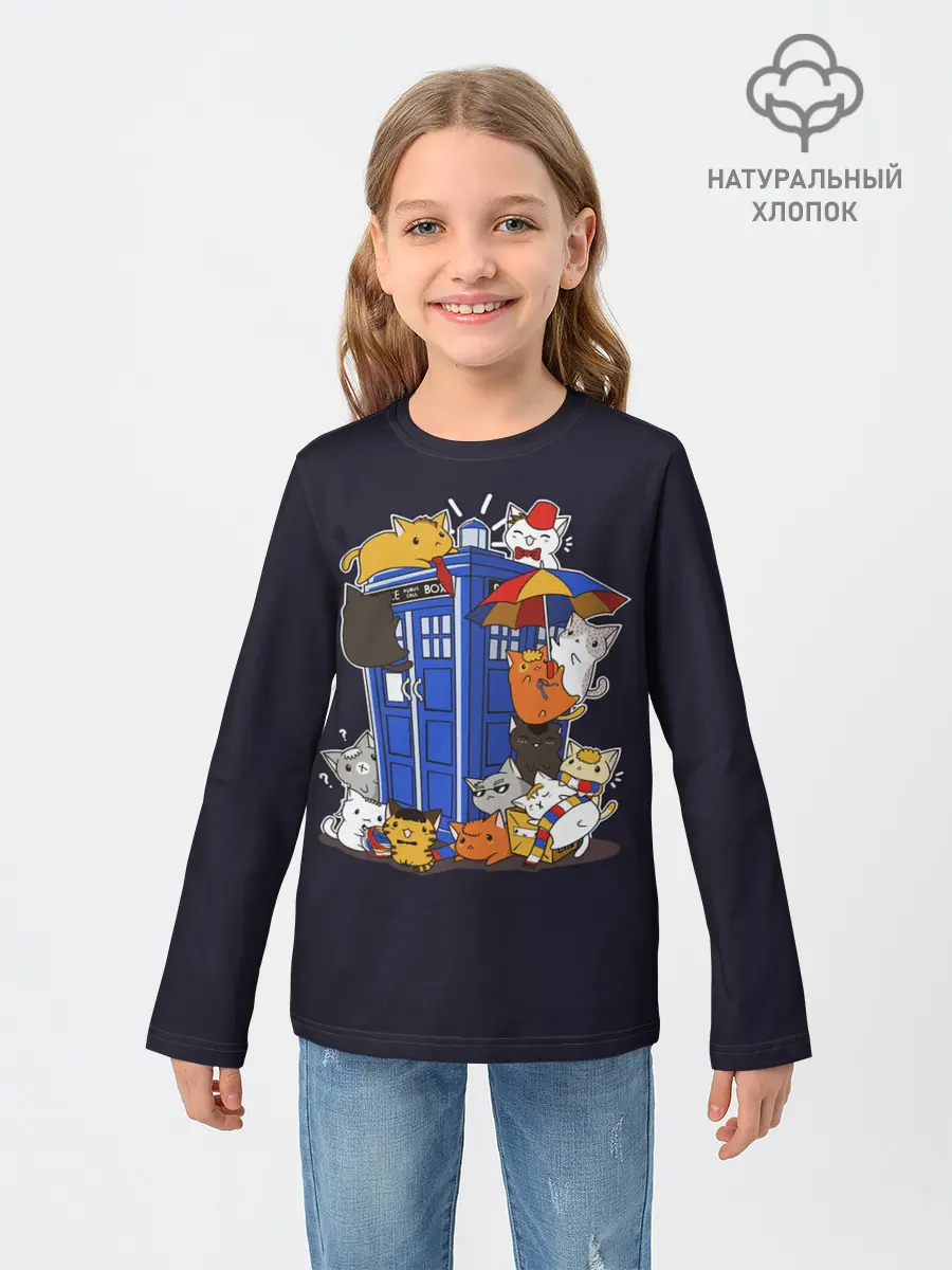 Детский лонгслив / Кошечки у Телефона