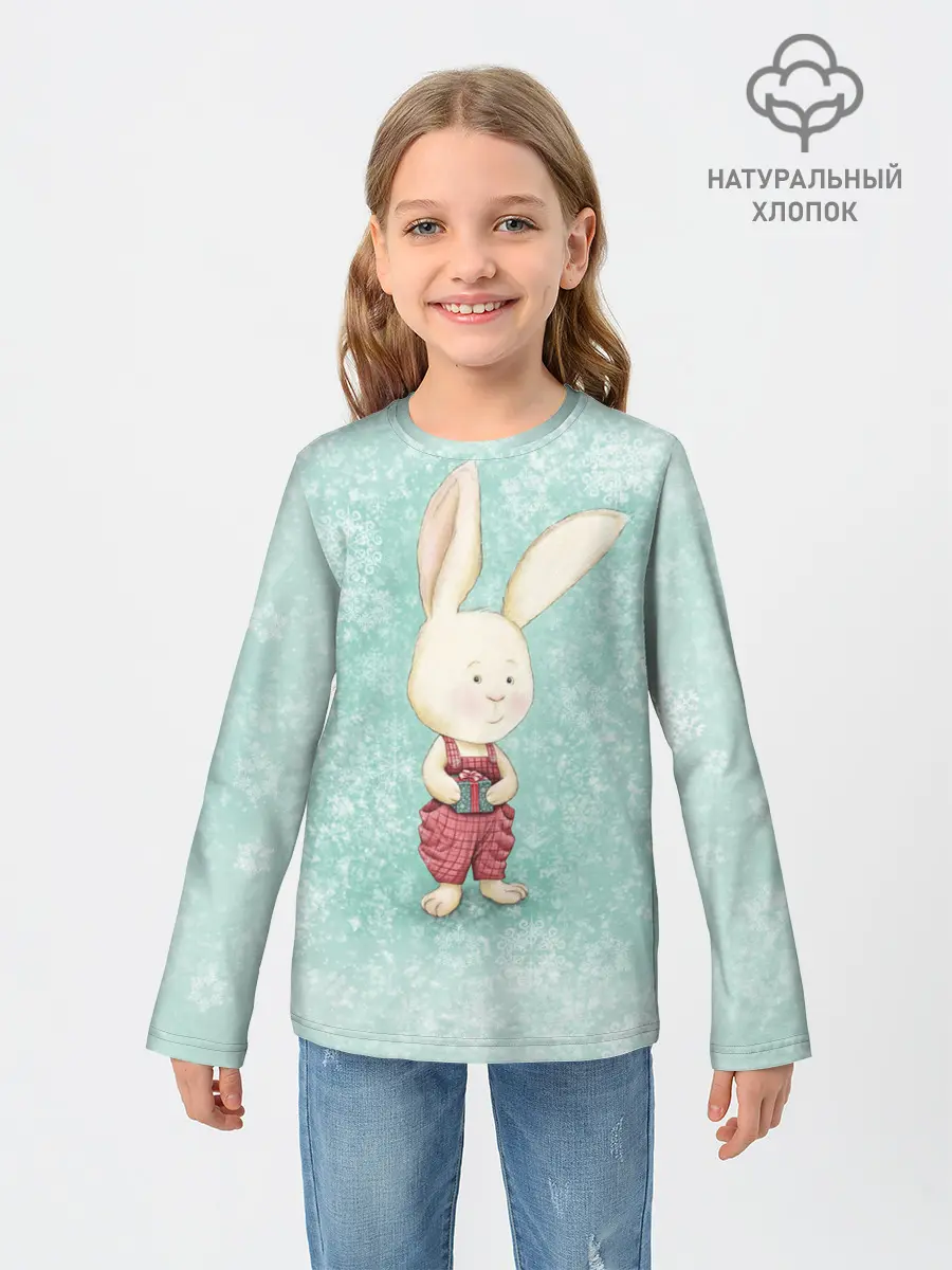 Детский лонгслив / Зайчик с подарком