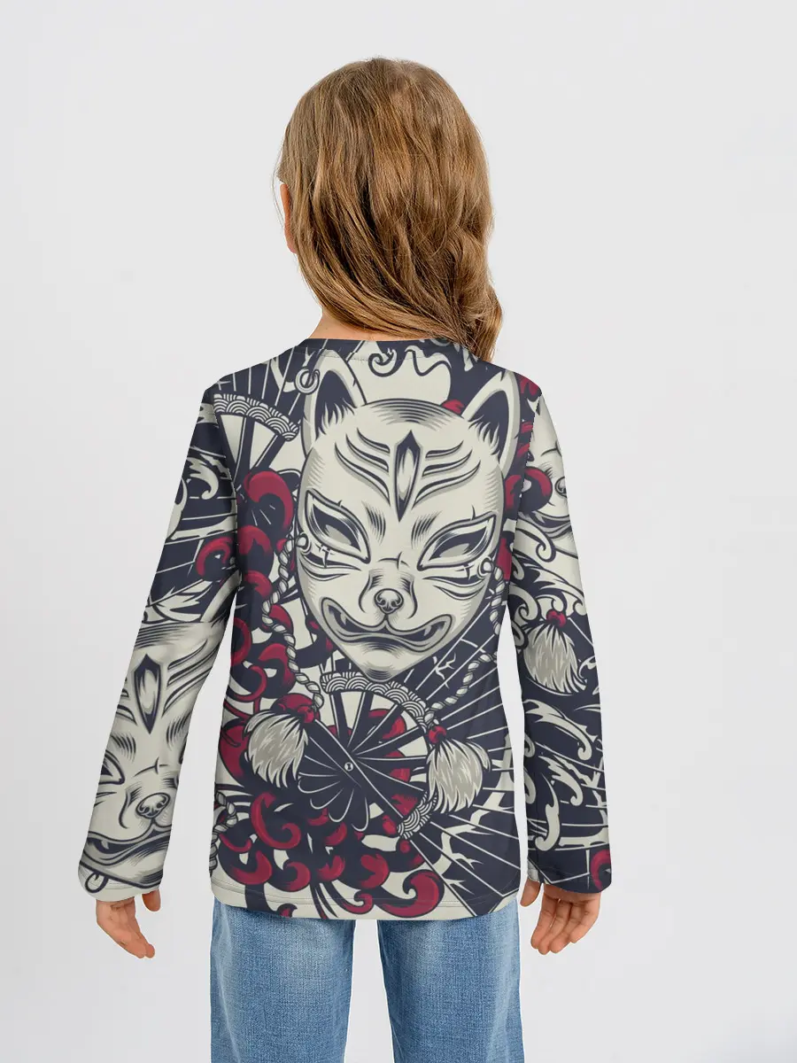 Детский лонгслив / Маска Кицунэ | Маска лисы