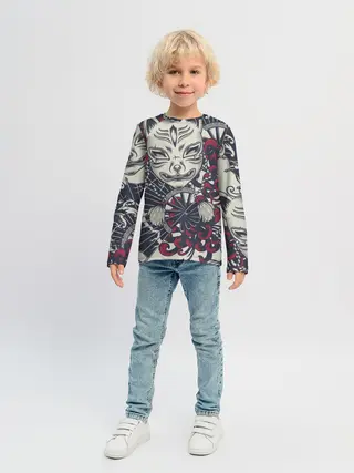 Детский лонгслив / Маска Кицунэ | Маска лисы