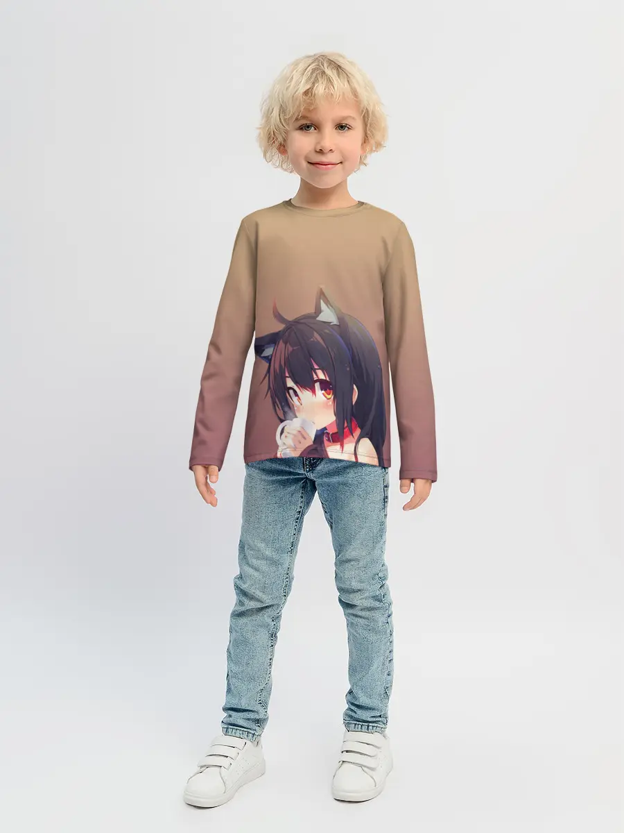 Детский лонгслив / девочка ушки кофе