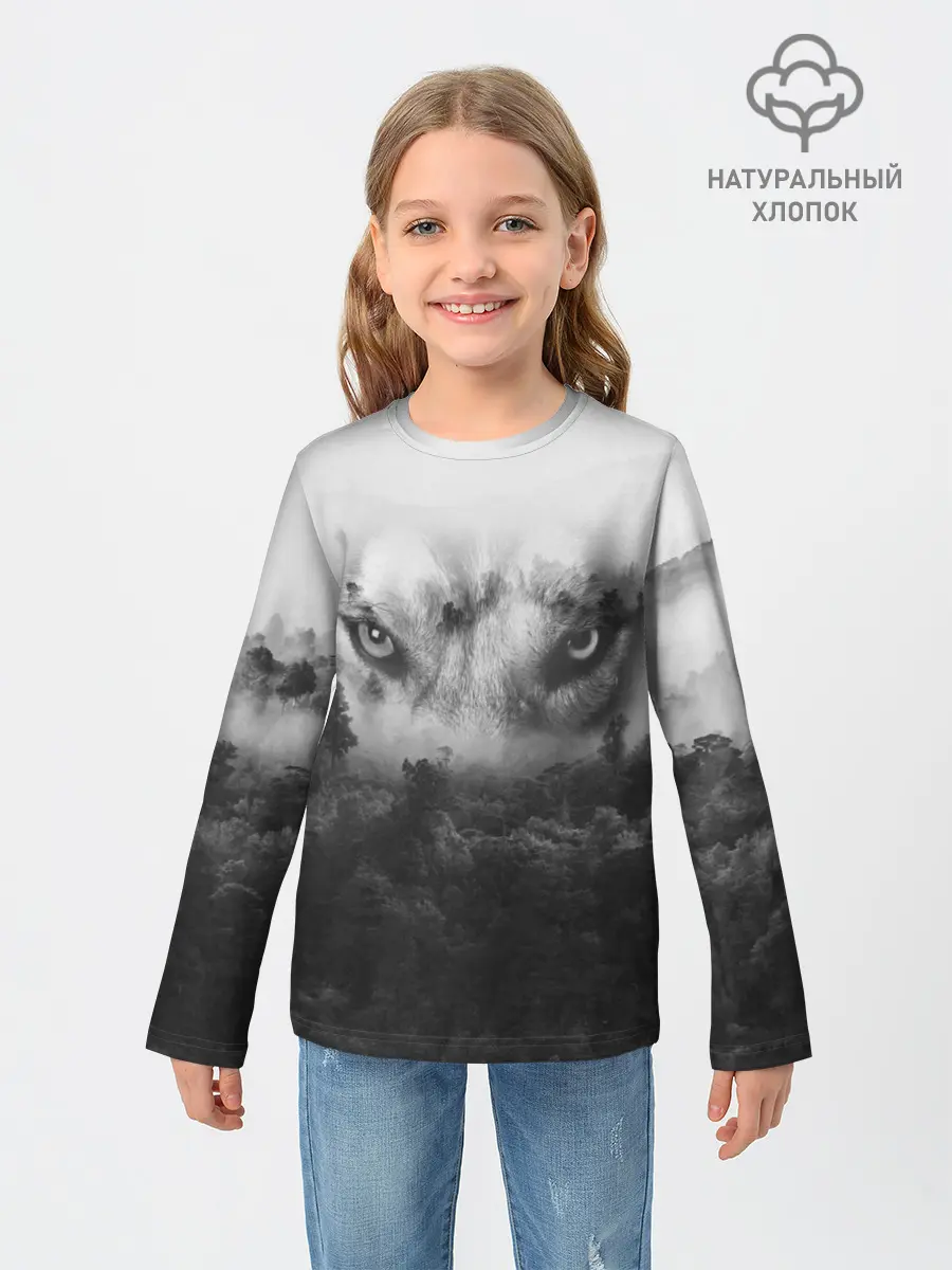 Детский лонгслив / Волк в лесу