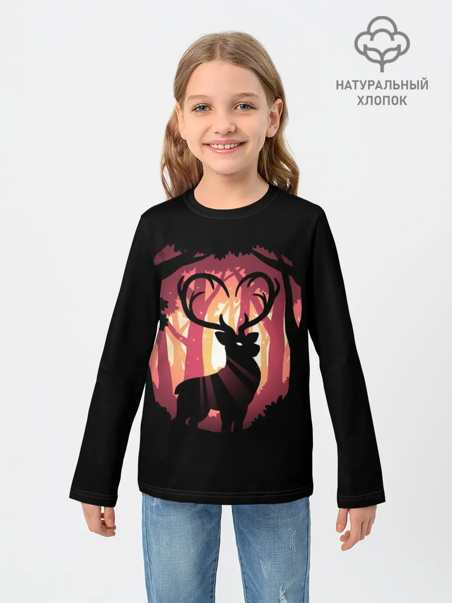 Детский лонгслив / Олень в лесу
