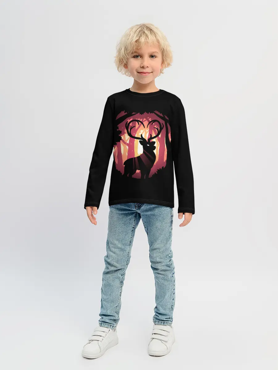 Детский лонгслив / Олень в лесу