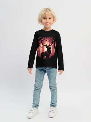 Детский лонгслив / Олень в лесу