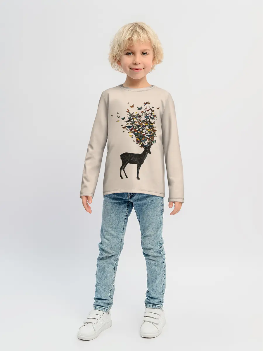 Детский лонгслив / Олени с рогами из бабочек
