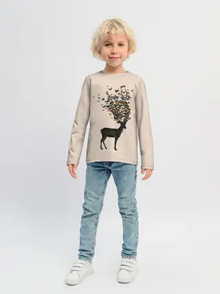 Детский лонгслив / Олени с рогами из бабочек