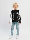 Детский лонгслив / Белый логотип Черный клевер на черном