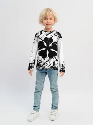 Детский лонгслив / черный клевер,
