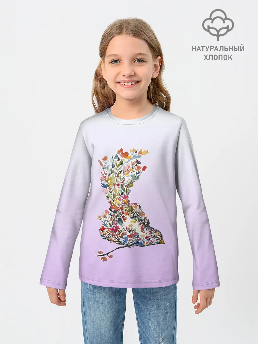 Детский лонгслив / акварельная птичка