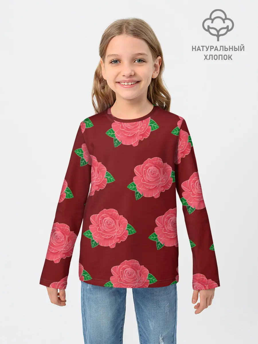 Детский лонгслив / Розы на красном