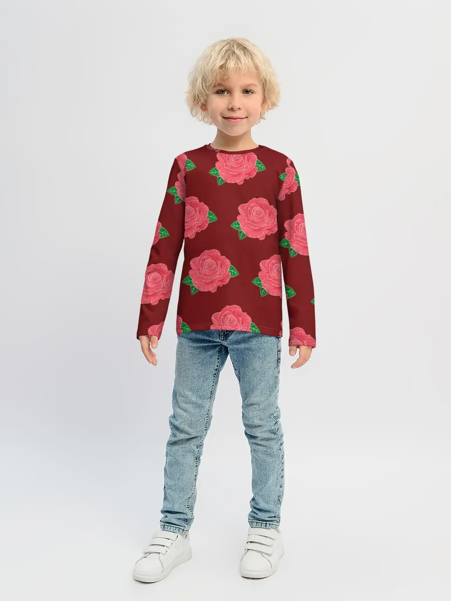 Детский лонгслив / Розы на красном