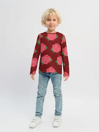 Детский лонгслив / Розы на красном