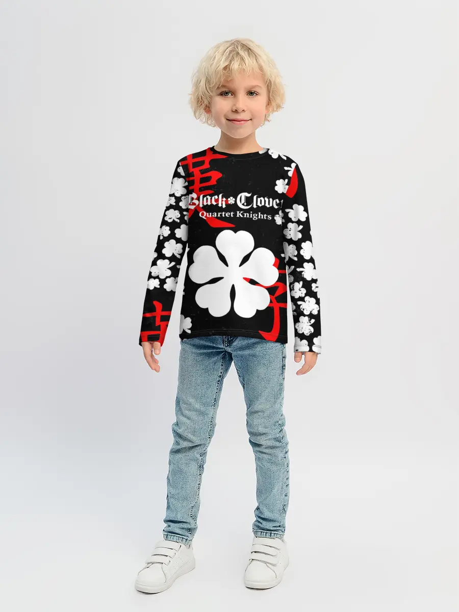 Детский лонгслив / Логотип черный клевер и маленькие листья