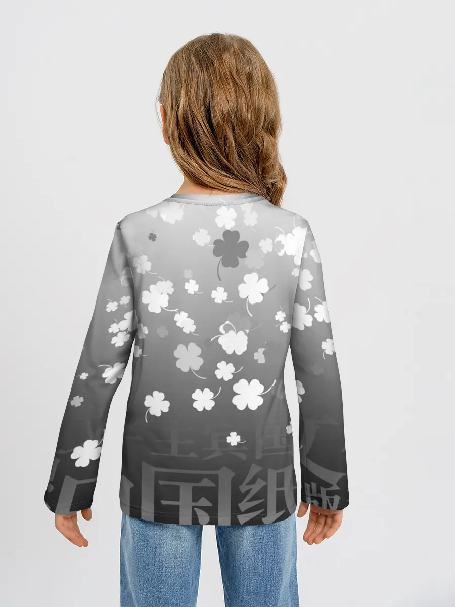 Детский лонгслив / Черный логотип Клевера на сером градиенте