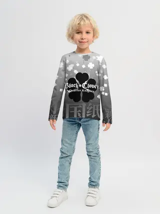 Детский лонгслив / Черный логотип Клевера на сером градиенте