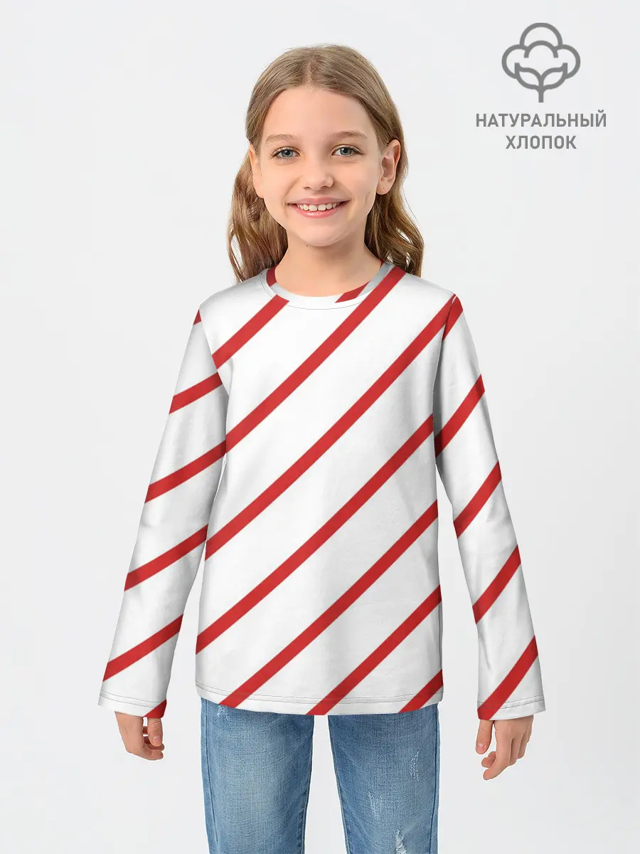 Детский лонгслив / Полосы красные на белом