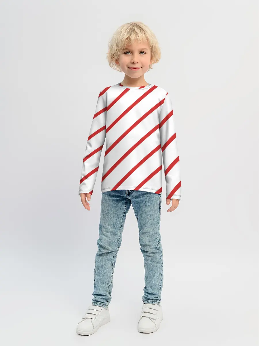 Детский лонгслив / Полосы красные на белом