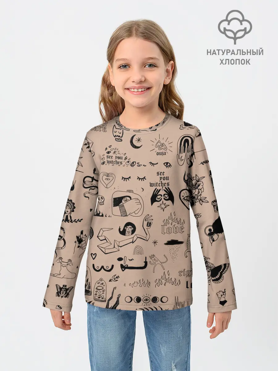Детский лонгслив / принт в стиле тату