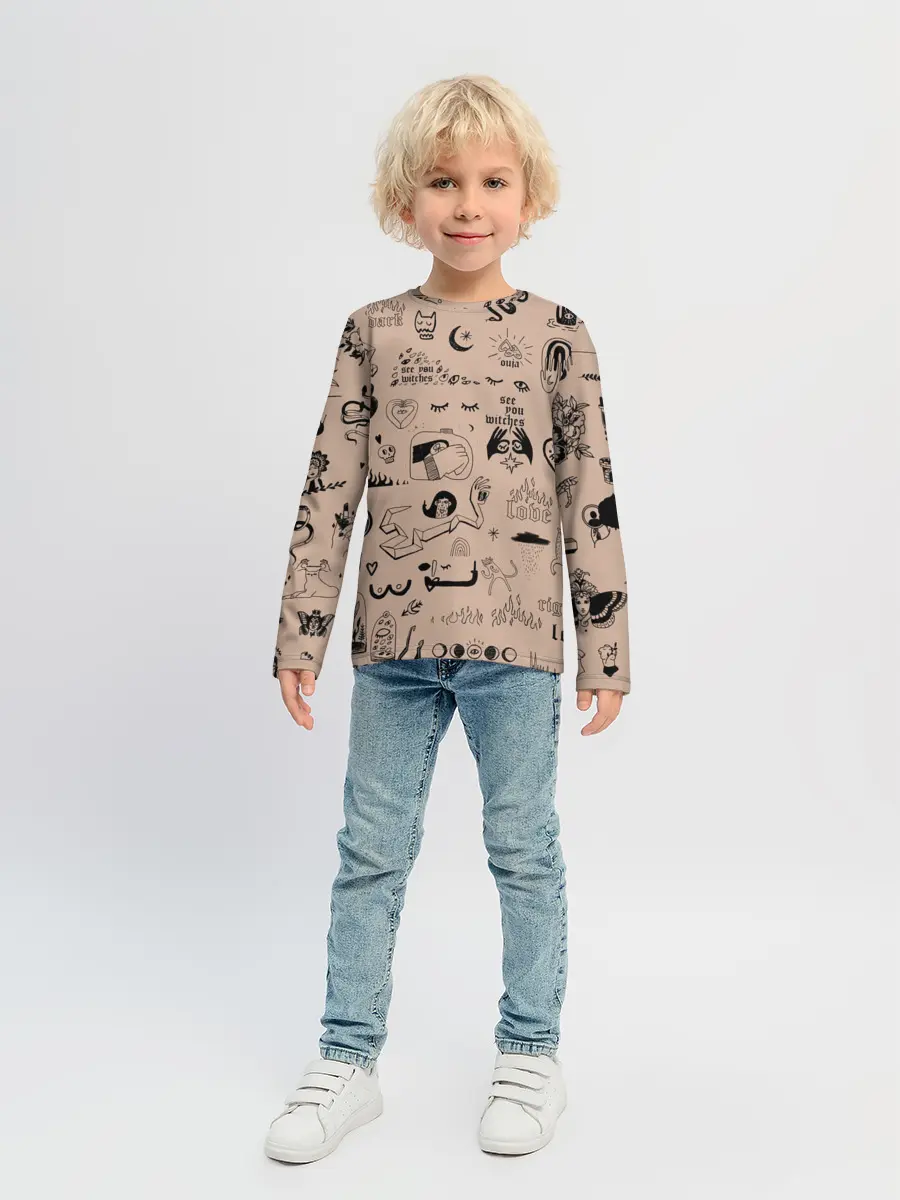 Детский лонгслив / принт в стиле тату