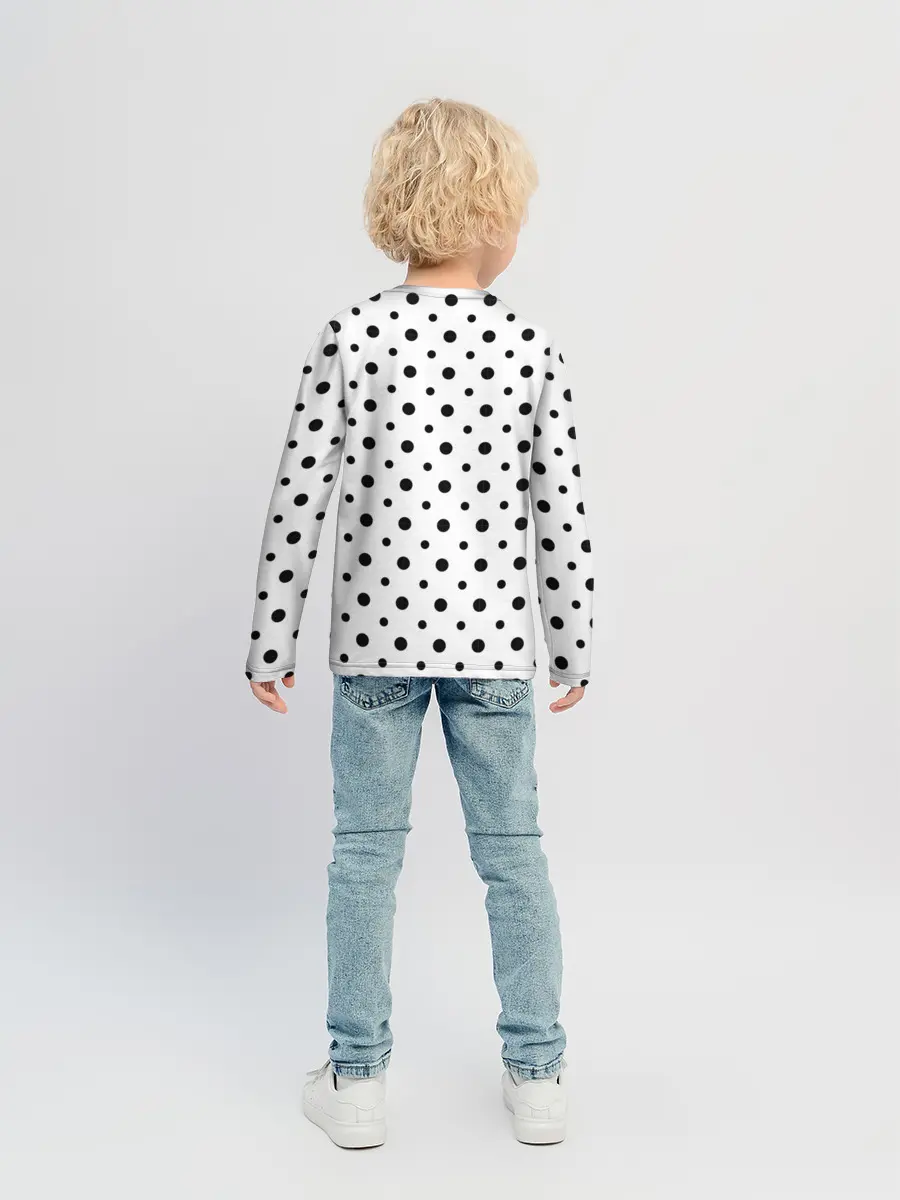 Детский лонгслив / Точки черные на белом