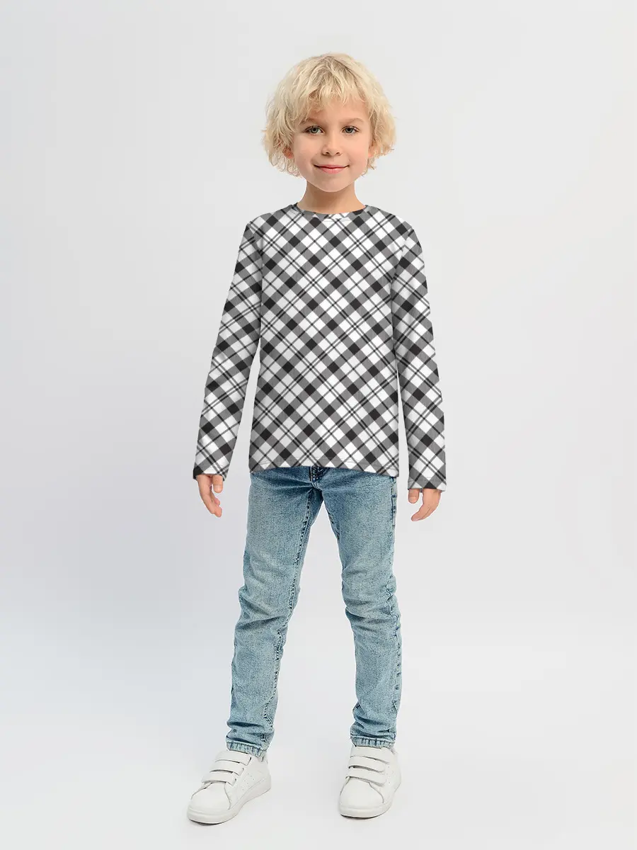 Детский лонгслив / Ч/б текстура в клетку