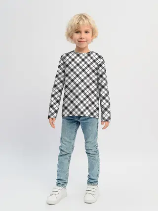 Детский лонгслив / Ч/б текстура в клетку
