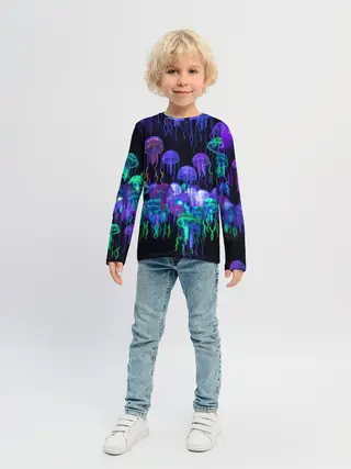 Детский лонгслив / Неоновые медузы