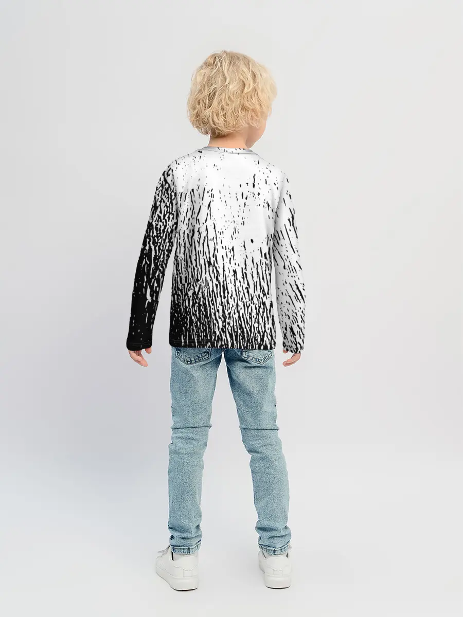 Детский лонгслив / Черный клевер на едко белом фоне