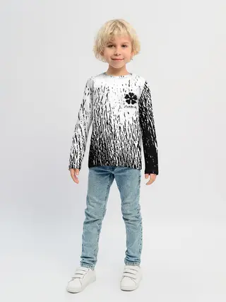 Детский лонгслив / Черный клевер на едко белом фоне