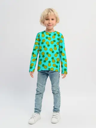 Детский лонгслив / Ананасы аква