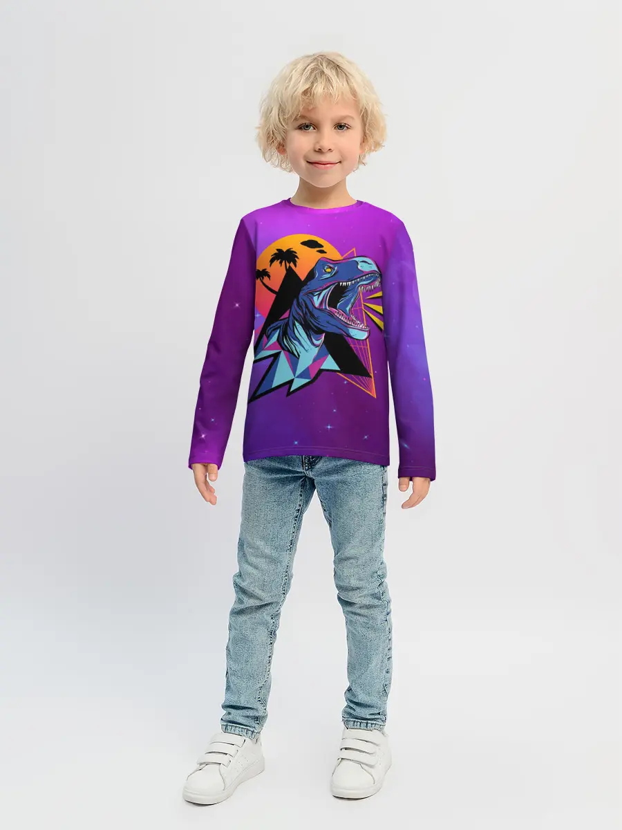 Детский лонгслив / Retrowave Neon Dinosaur