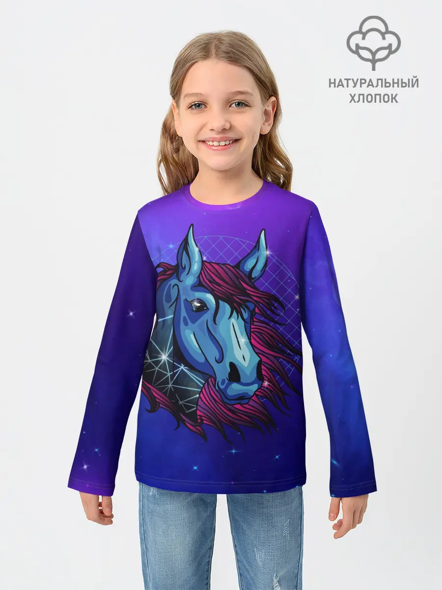 Детский лонгслив / Retrowave Neon Horse