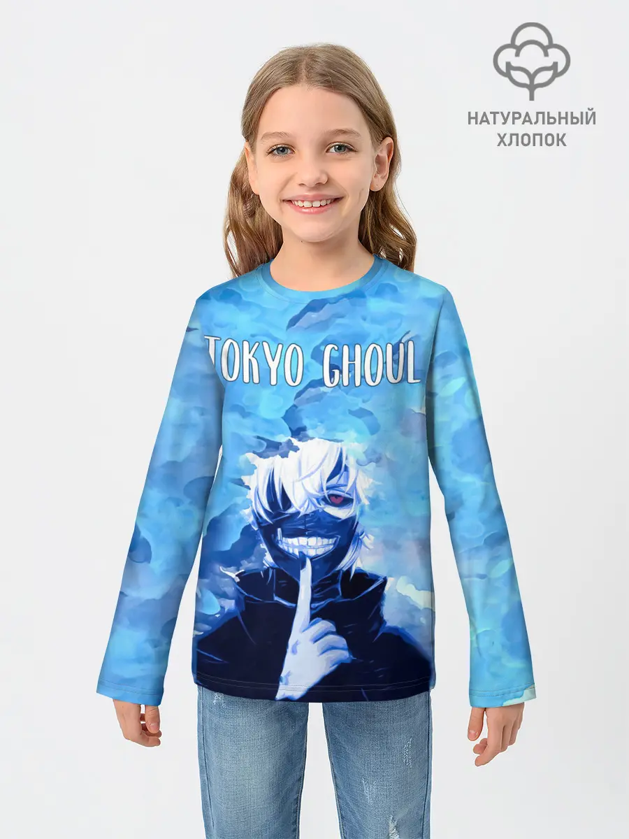 Детский лонгслив / Kaneki Ken на синем фоне