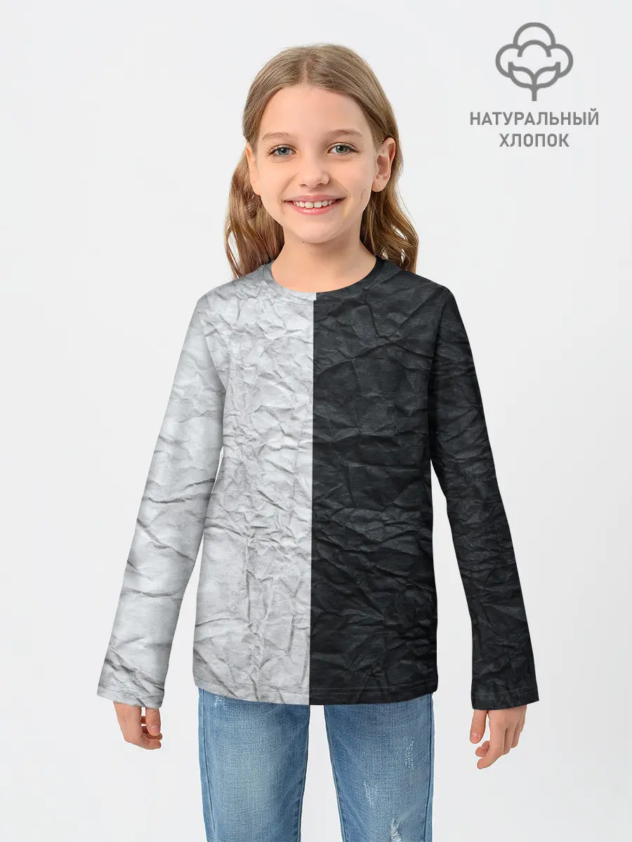 Детский лонгслив / Мятая Черно-Белая Бумага