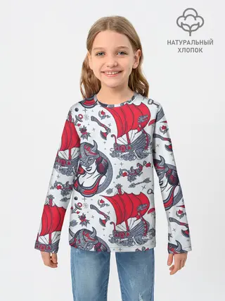 Детский лонгслив / Корабли и девушка викинг