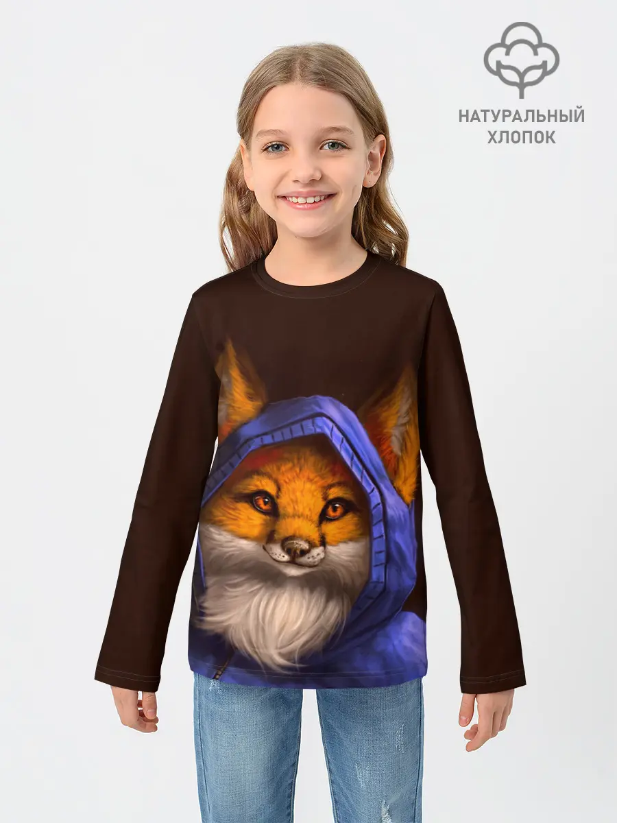 Детский лонгслив / Лисенок в капюшоне