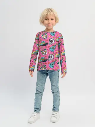 Детский лонгслив / День Мёртвых узор из черепов