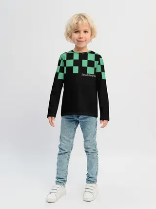 Детский лонгслив / Kamado Tanjiro зеленые квадраты