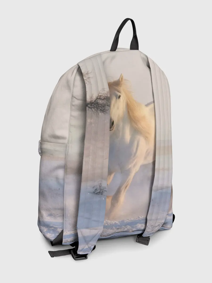 Рюкзак джинсовый / Белая лошадь на снегу
