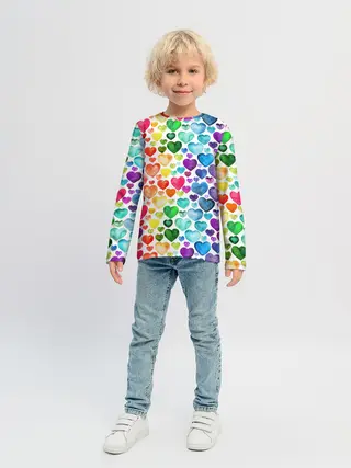 Детский лонгслив / Радужные сердечки