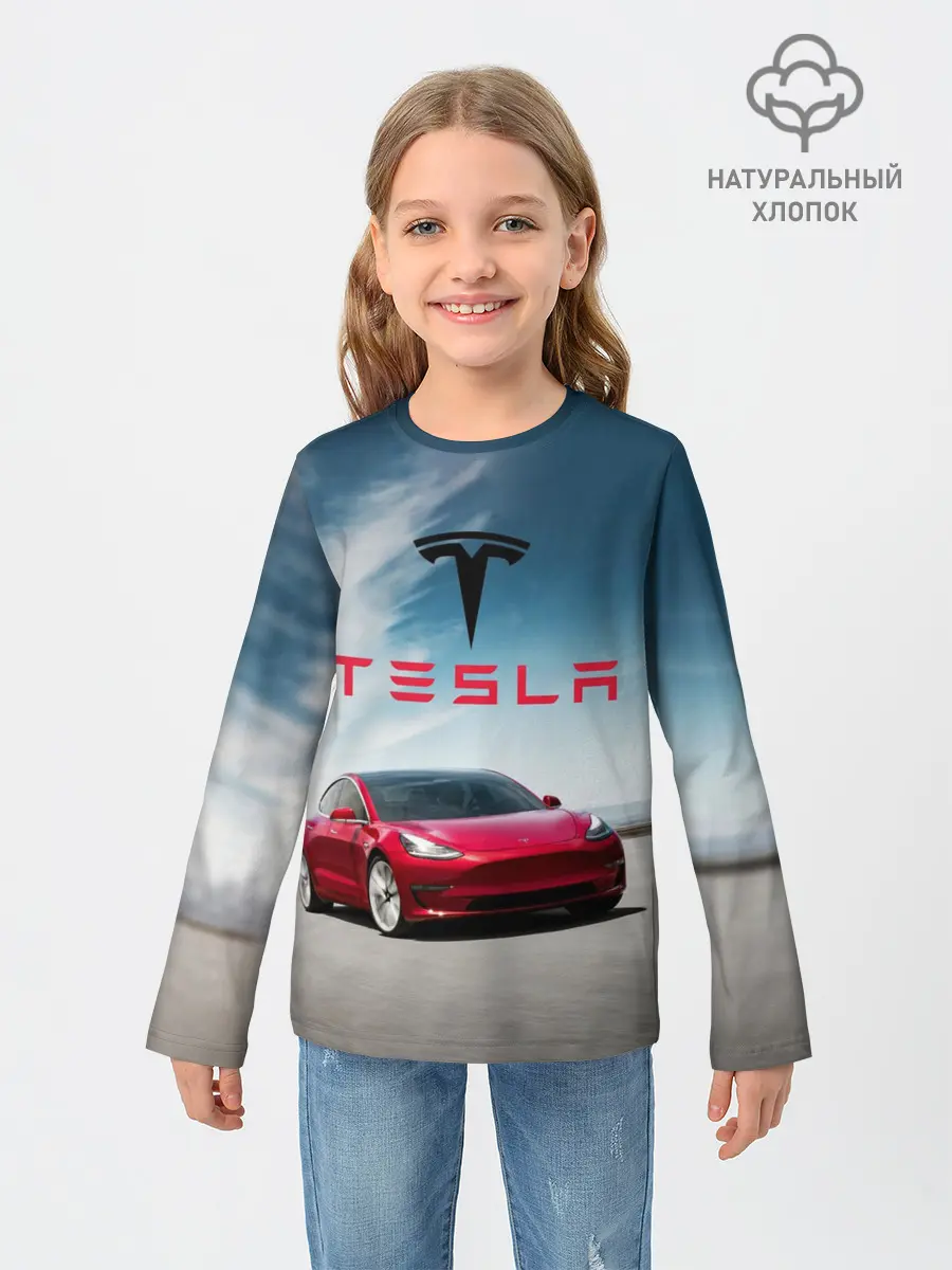 Детский лонгслив / Tesla Model 3