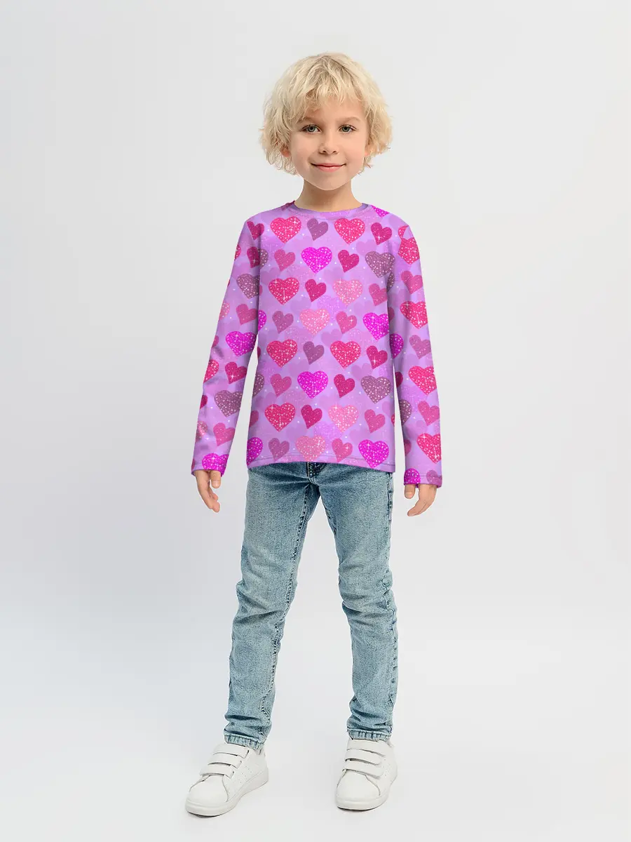 Детский лонгслив / Розовые сердечки