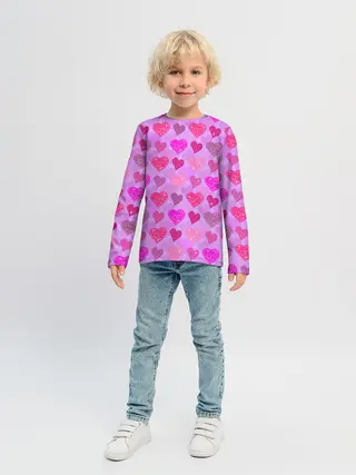 Детский лонгслив / Розовые сердечки