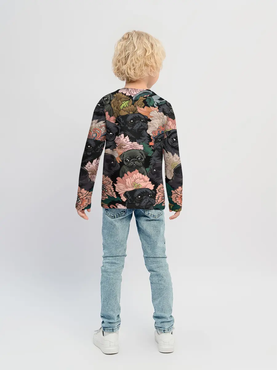 Детский лонгслив / Мопсы и Цветы