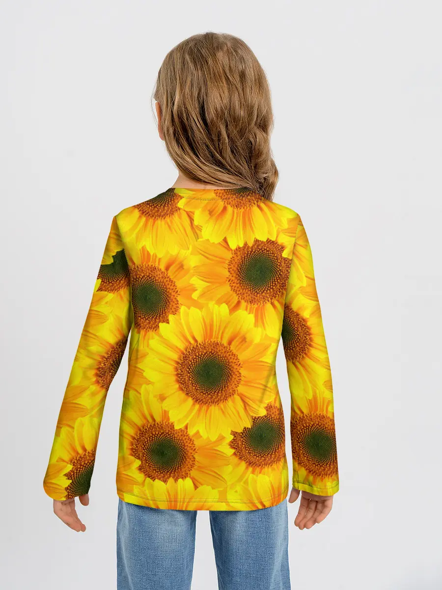 Детский лонгслив / Принт подсолнухи желтый