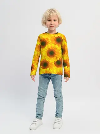 Детский лонгслив / Принт подсолнухи желтый